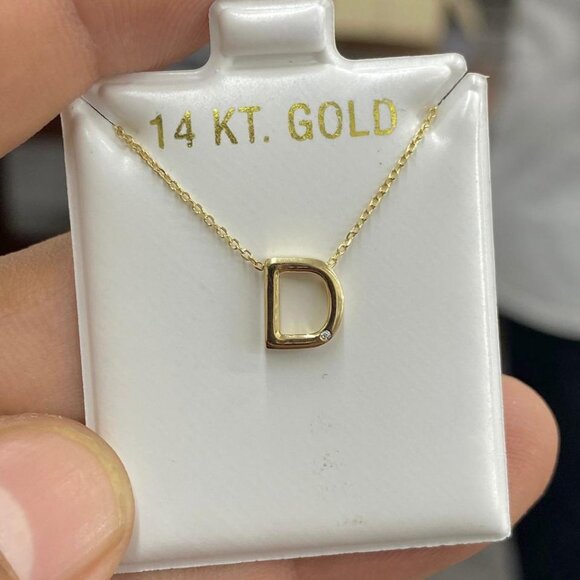 14K Yellow Gold Necklace Pendant Letters CZ Cable Link Chain 18" Jewelry Unisex - Picture 7 of 13